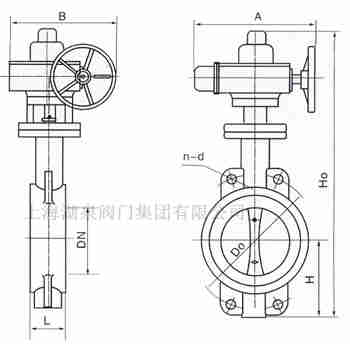 對夾式電動蝶閥外形尺寸，安裝圖